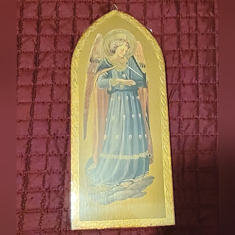 NWOT Wooden Angel Wall Art with Gold Frame From the Vatican